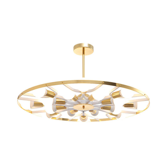 Gold Ring Bare Bulb Chandelier 16 Lights Post Modern Metallic Ceiling Light Fixture Clearhalo 'Ceiling Lights' 'Chandeliers' 'Modern Chandeliers' 'Modern' Lighting' 1885858