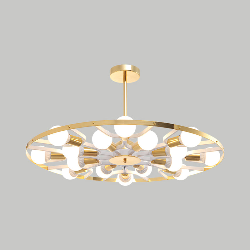 Gold Ring Bare Bulb Chandelier 16 Lights Post Modern Metallic Ceiling Light Fixture Clearhalo 'Ceiling Lights' 'Chandeliers' 'Modern Chandeliers' 'Modern' Lighting' 1885859