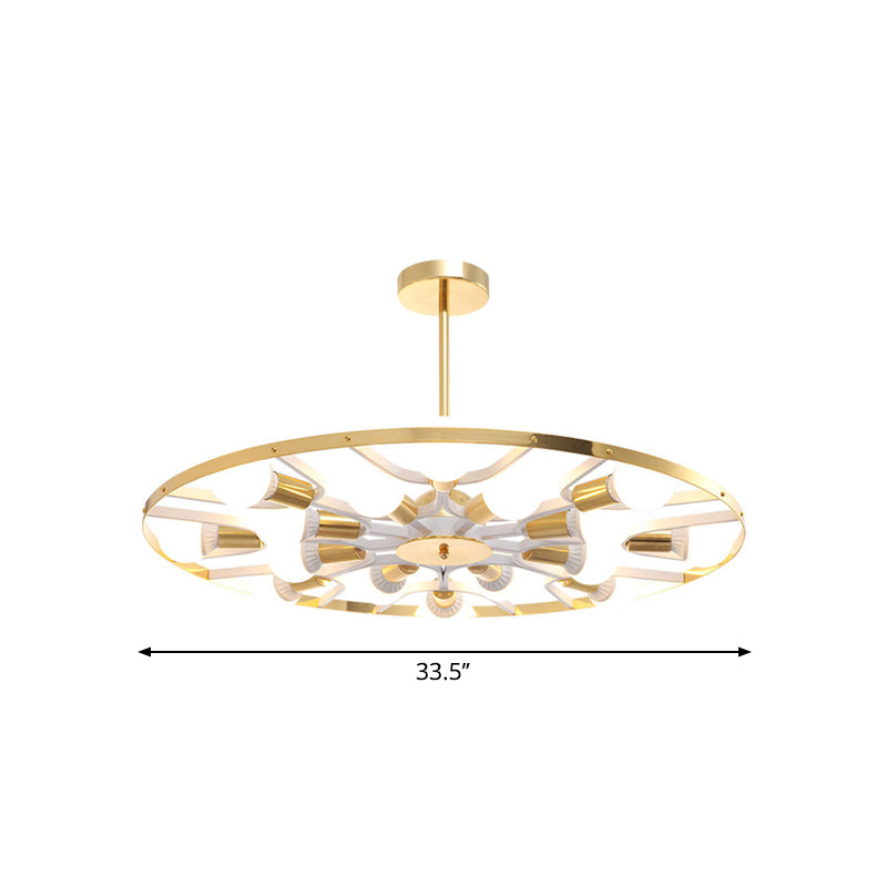 Gold Ring Bare Bulb Chandelier 16 Lights Post Modern Metallic Ceiling Light Fixture Clearhalo 'Ceiling Lights' 'Chandeliers' 'Modern Chandeliers' 'Modern' Lighting' 1885860