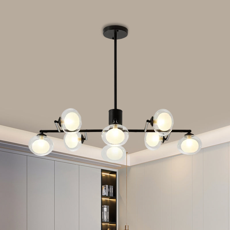 Modern Simple Oval Shade Island Light 8/12 Lights Glass Suspension Light in Black/White 8 Black Clearhalo 'Ceiling Lights' 'Glass shade' 'Glass' 'Island Lights' Lighting' 1885861