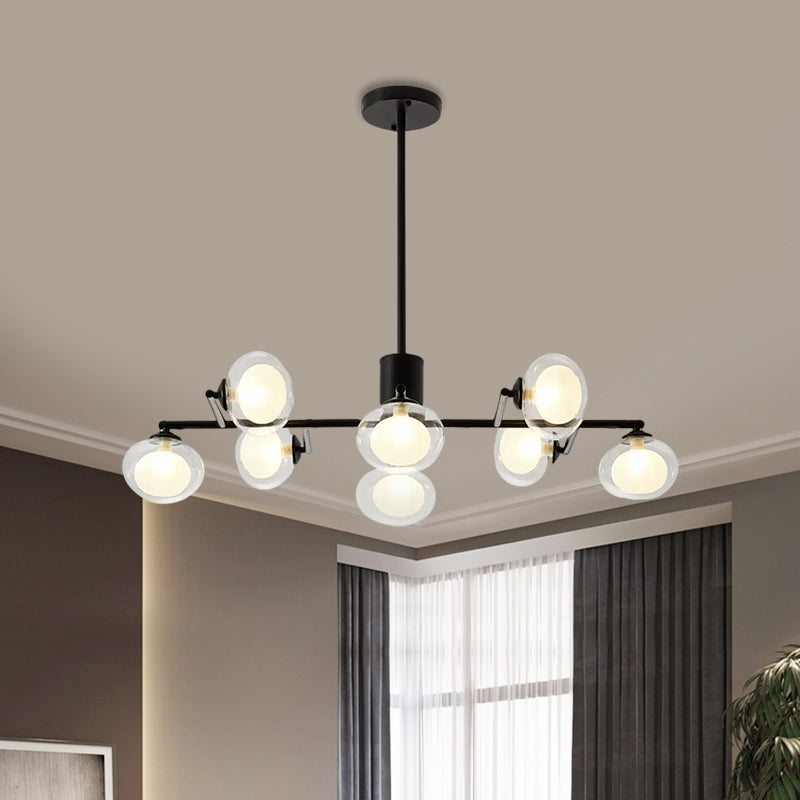 Modern Simple Oval Shade Island Light 8/12 Lights Glass Suspension Light in Black/White Clearhalo 'Ceiling Lights' 'Glass shade' 'Glass' 'Island Lights' Lighting' 1885862
