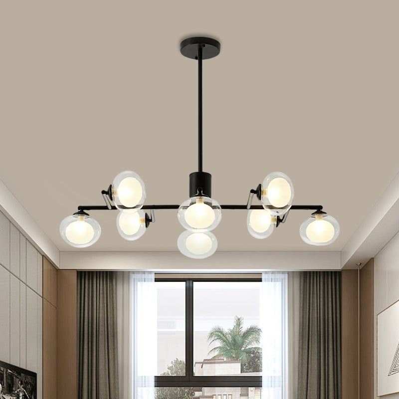 Modern Simple Oval Shade Island Light 8/12 Lights Glass Suspension Light in Black/White Clearhalo 'Ceiling Lights' 'Glass shade' 'Glass' 'Island Lights' Lighting' 1885863