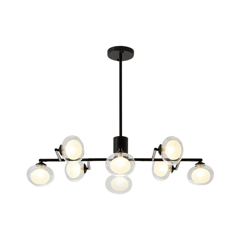 Modern Simple Oval Shade Island Light 8/12 Lights Glass Suspension Light in Black/White Clearhalo 'Ceiling Lights' 'Glass shade' 'Glass' 'Island Lights' Lighting' 1885864