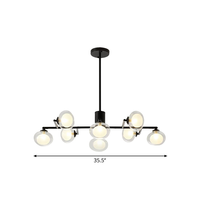 Modern Simple Oval Shade Island Light 8/12 Lights Glass Suspension Light in Black/White Clearhalo 'Ceiling Lights' 'Glass shade' 'Glass' 'Island Lights' Lighting' 1885865