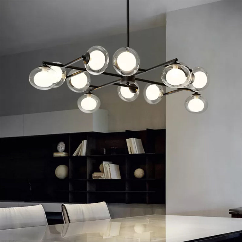 Modern Simple Oval Shade Island Light 8/12 Lights Glass Suspension Light in Black/White 12 Black Clearhalo 'Ceiling Lights' 'Glass shade' 'Glass' 'Island Lights' Lighting' 1885866