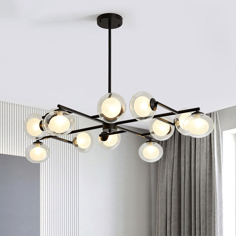 Modern Simple Oval Shade Island Light 8/12 Lights Glass Suspension Light in Black/White Clearhalo 'Ceiling Lights' 'Glass shade' 'Glass' 'Island Lights' Lighting' 1885867