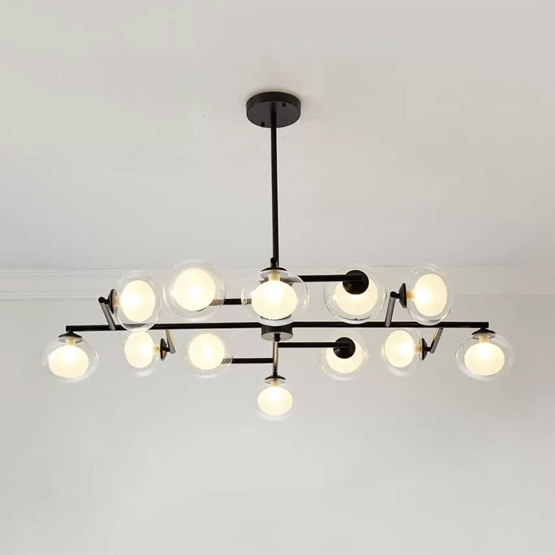 Modern Simple Oval Shade Island Light 8/12 Lights Glass Suspension Light in Black/White Clearhalo 'Ceiling Lights' 'Glass shade' 'Glass' 'Island Lights' Lighting' 1885868
