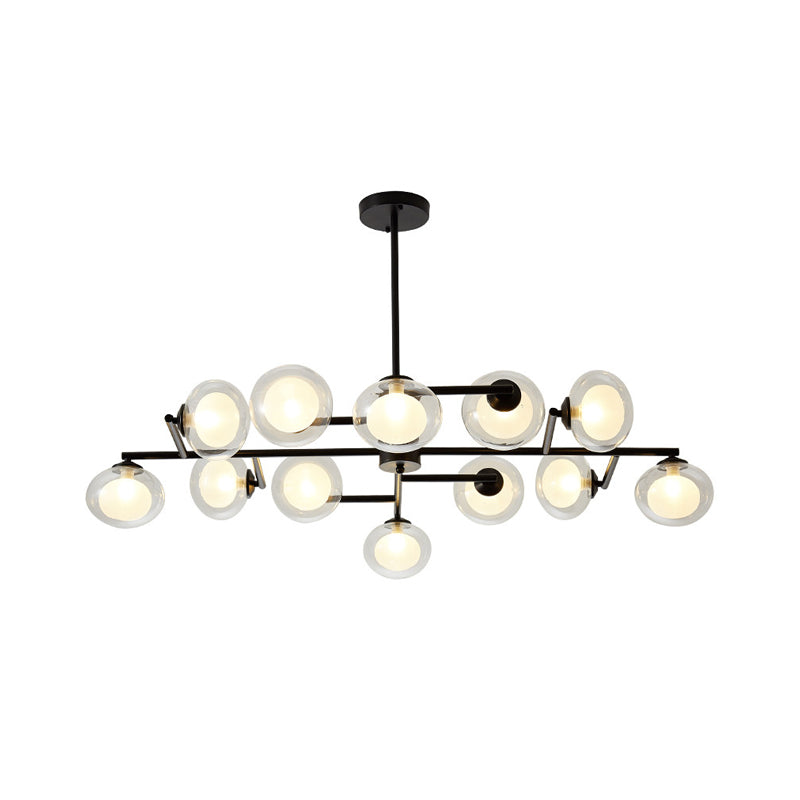 Modern Simple Oval Shade Island Light 8/12 Lights Glass Suspension Light in Black/White Clearhalo 'Ceiling Lights' 'Glass shade' 'Glass' 'Island Lights' Lighting' 1885869