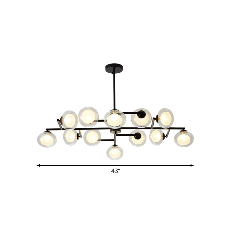 Modern Simple Oval Shade Island Light 8/12 Lights Glass Suspension Light in Black/White Clearhalo 'Ceiling Lights' 'Glass shade' 'Glass' 'Island Lights' Lighting' 1885870