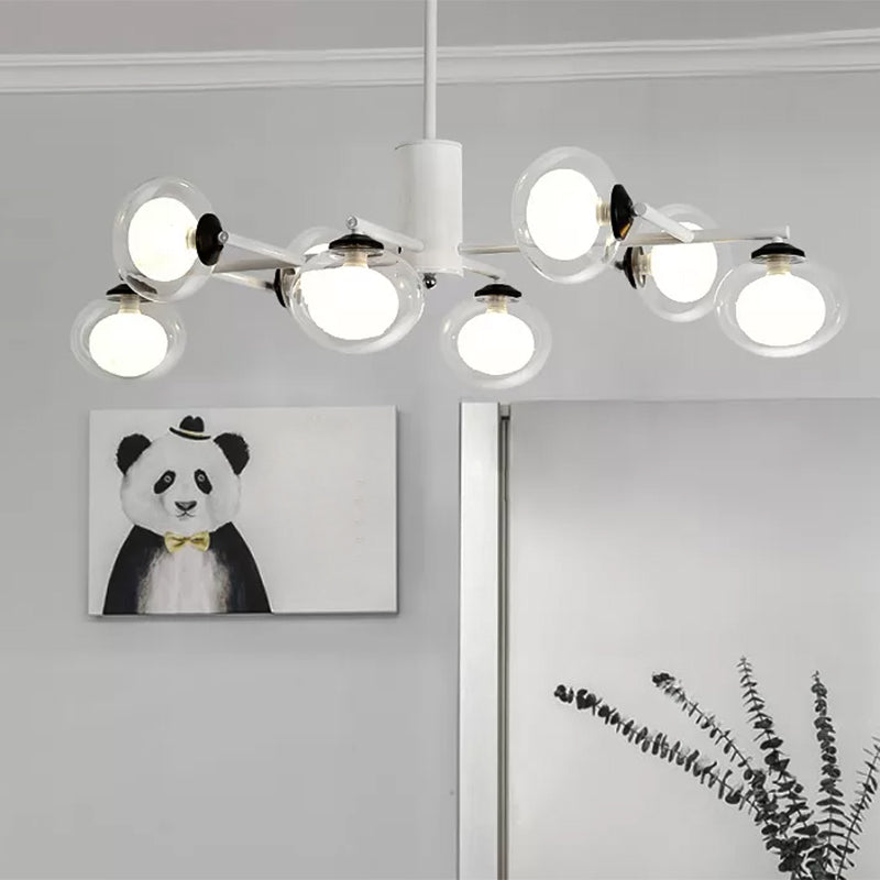 Modern Simple Oval Shade Island Light 8/12 Lights Glass Suspension Light in Black/White 8 White Clearhalo 'Ceiling Lights' 'Glass shade' 'Glass' 'Island Lights' Lighting' 1885871