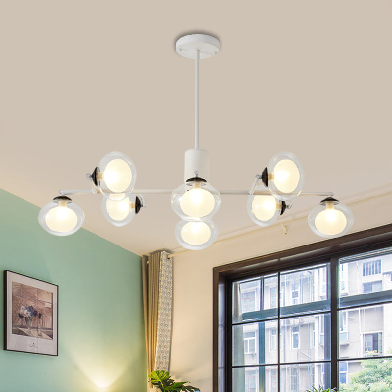 Modern Simple Oval Shade Island Light 8/12 Lights Glass Suspension Light in Black/White Clearhalo 'Ceiling Lights' 'Glass shade' 'Glass' 'Island Lights' Lighting' 1885872