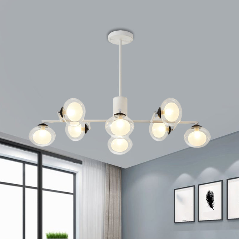 Modern Simple Oval Shade Island Light 8/12 Lights Glass Suspension Light in Black/White Clearhalo 'Ceiling Lights' 'Glass shade' 'Glass' 'Island Lights' Lighting' 1885873