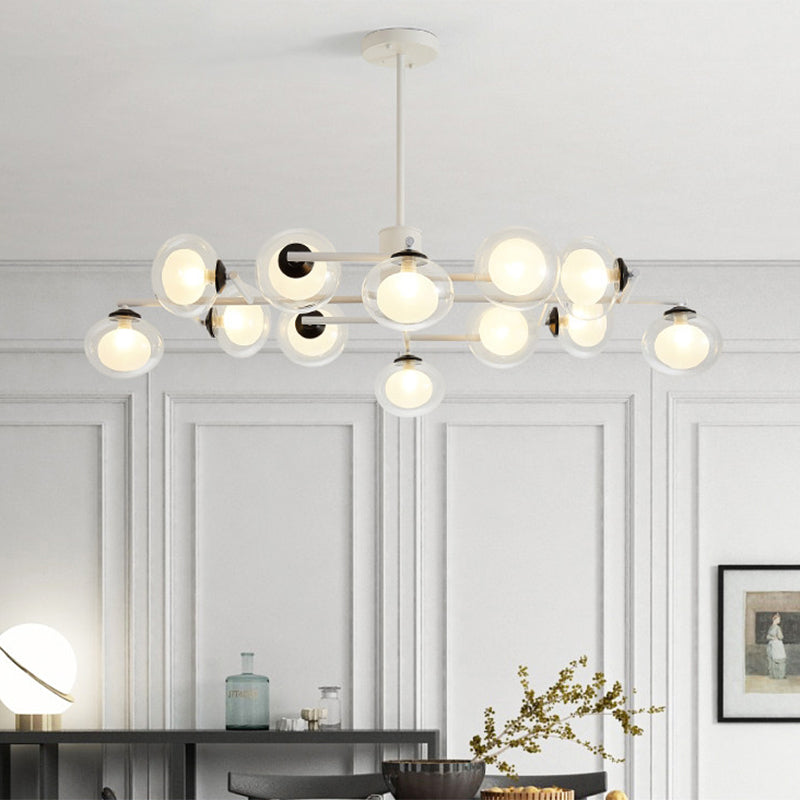 Modern Simple Oval Shade Island Light 8/12 Lights Glass Suspension Light in Black/White 12 White Clearhalo 'Ceiling Lights' 'Glass shade' 'Glass' 'Island Lights' Lighting' 1885876