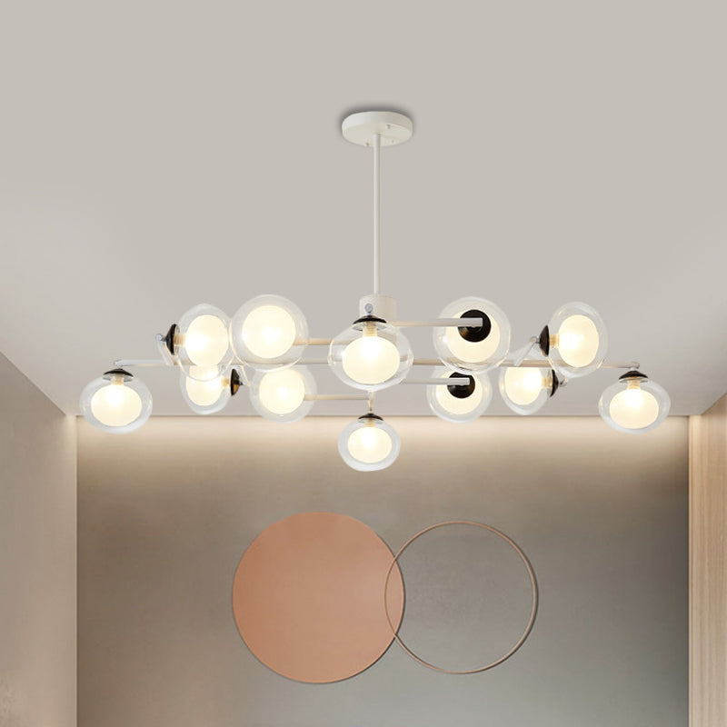 Modern Simple Oval Shade Island Light 8/12 Lights Glass Suspension Light in Black/White Clearhalo 'Ceiling Lights' 'Glass shade' 'Glass' 'Island Lights' Lighting' 1885877