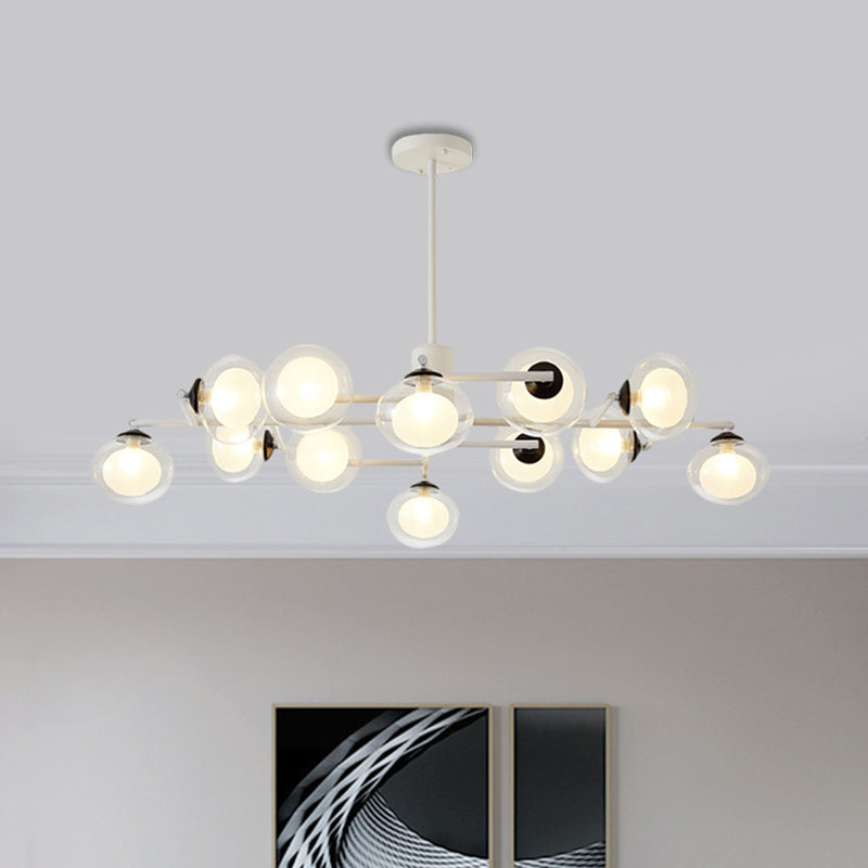 Modern Simple Oval Shade Island Light 8/12 Lights Glass Suspension Light in Black/White Clearhalo 'Ceiling Lights' 'Glass shade' 'Glass' 'Island Lights' Lighting' 1885878