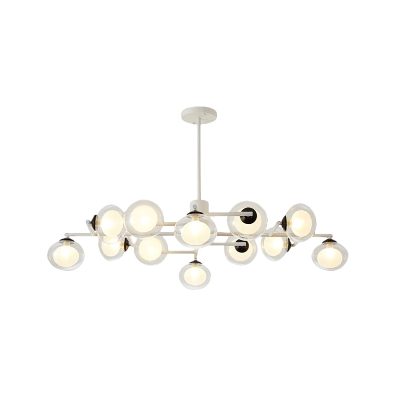 Modern Simple Oval Shade Island Light 8/12 Lights Glass Suspension Light in Black/White Clearhalo 'Ceiling Lights' 'Glass shade' 'Glass' 'Island Lights' Lighting' 1885879