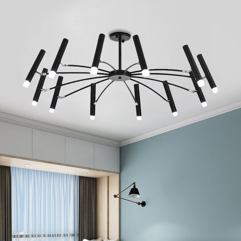 Adjustable Linear Shade Large Chandelier Metal 12/24 Lights Modern Ceiling Light in Black/Rose Gold 12 Black Clearhalo 'Ceiling Lights' 'Chandeliers' 'Modern Chandeliers' 'Modern' Lighting' 1885881