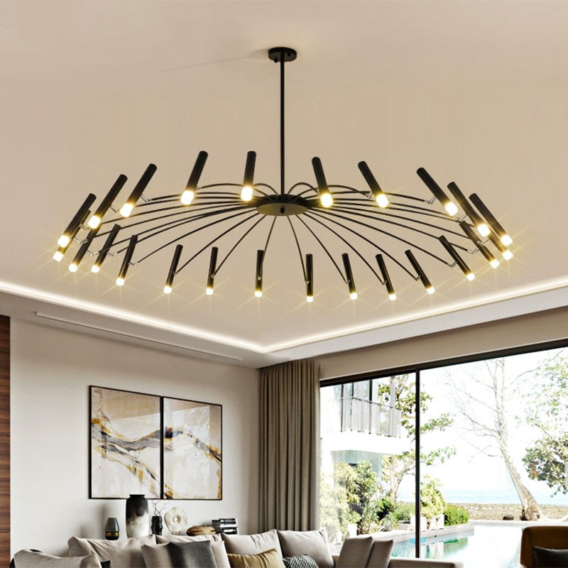 Adjustable Linear Shade Large Chandelier Metal 12/24 Lights Modern Ceiling Light in Black/Rose Gold 24 Black Clearhalo 'Ceiling Lights' 'Chandeliers' 'Modern Chandeliers' 'Modern' Lighting' 1885886