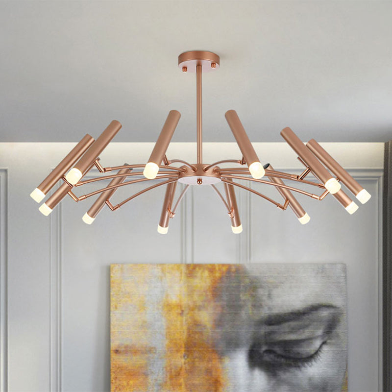 Adjustable Linear Shade Large Chandelier Metal 12/24 Lights Modern Ceiling Light in Black/Rose Gold Clearhalo 'Ceiling Lights' 'Chandeliers' 'Modern Chandeliers' 'Modern' Lighting' 1885892