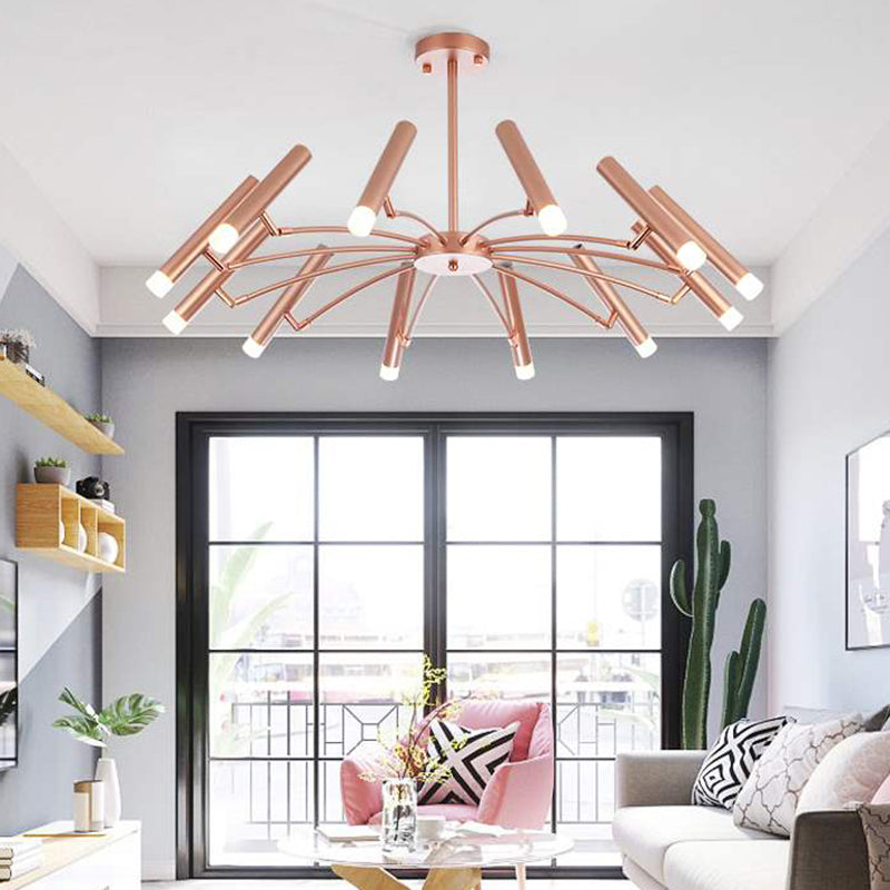 Adjustable Linear Shade Large Chandelier Metal 12/24 Lights Modern Ceiling Light in Black/Rose Gold Clearhalo 'Ceiling Lights' 'Chandeliers' 'Modern Chandeliers' 'Modern' Lighting' 1885893