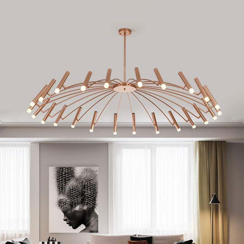 Adjustable Linear Shade Large Chandelier Metal 12/24 Lights Modern Ceiling Light in Black/Rose Gold 24 Rose Gold Clearhalo 'Ceiling Lights' 'Chandeliers' 'Modern Chandeliers' 'Modern' Lighting' 1885896