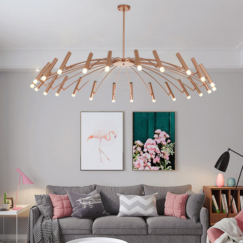 Adjustable Linear Shade Large Chandelier Metal 12/24 Lights Modern Ceiling Light in Black/Rose Gold Clearhalo 'Ceiling Lights' 'Chandeliers' 'Modern Chandeliers' 'Modern' Lighting' 1885897