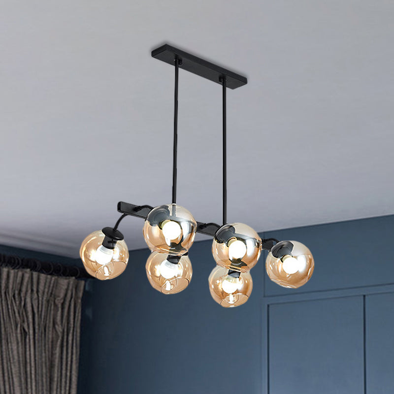 Black Finish Orb Shade Island Lighting 6/8 Lights Modern Glass Linear Pendant for Kitchen Dining Room Clearhalo 'Ceiling Lights' 'Glass shade' 'Glass' 'Island Lights' Lighting' 1885907