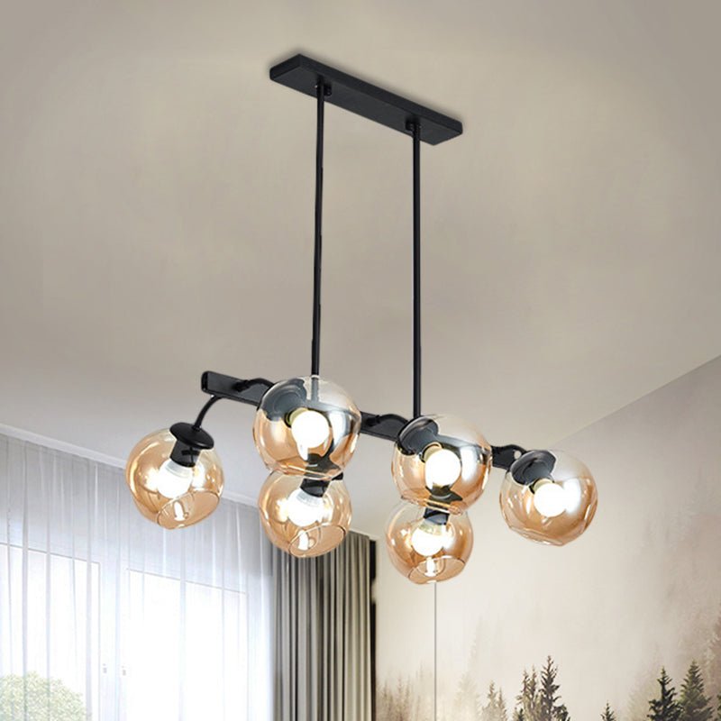Black Finish Orb Shade Island Lighting 6/8 Lights Modern Glass Linear Pendant for Kitchen Dining Room Clearhalo 'Ceiling Lights' 'Glass shade' 'Glass' 'Island Lights' Lighting' 1885908