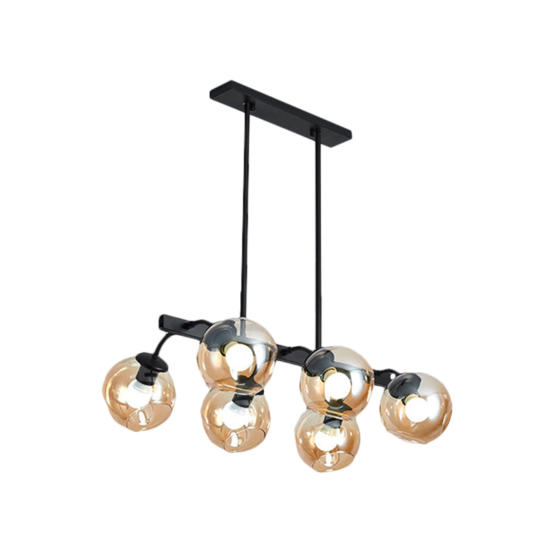 Black Finish Orb Shade Island Lighting 6/8 Lights Modern Glass Linear Pendant for Kitchen Dining Room Clearhalo 'Ceiling Lights' 'Glass shade' 'Glass' 'Island Lights' Lighting' 1885909