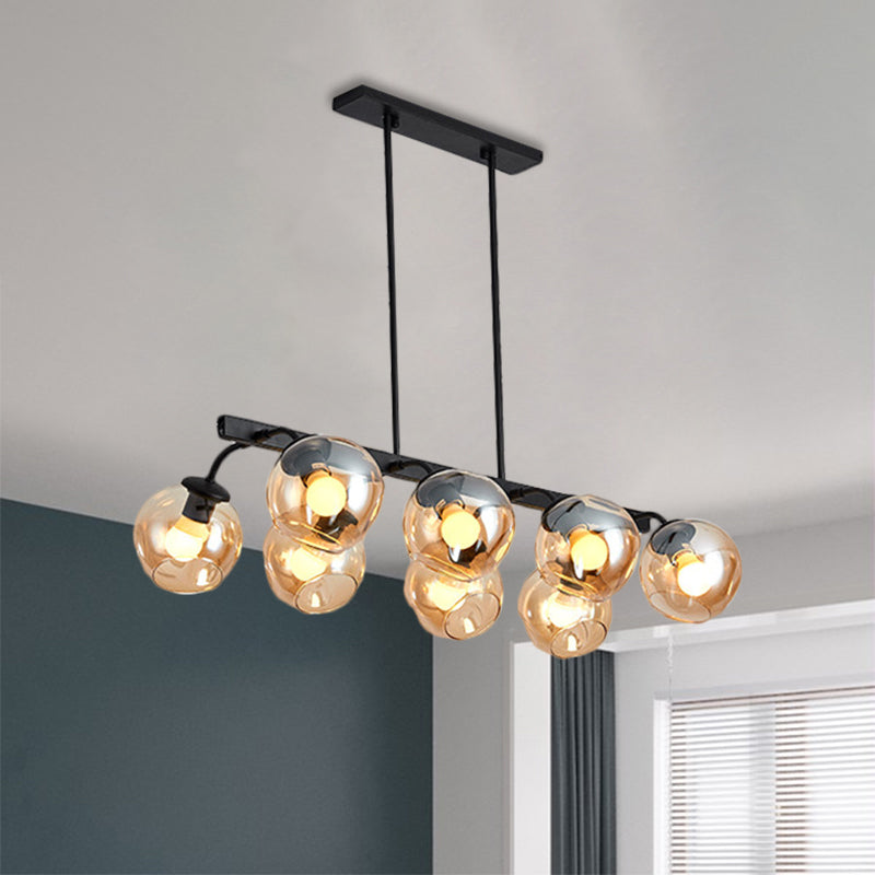 Black Finish Orb Shade Island Lighting 6/8 Lights Modern Glass Linear Pendant for Kitchen Dining Room Clearhalo 'Ceiling Lights' 'Glass shade' 'Glass' 'Island Lights' Lighting' 1885912