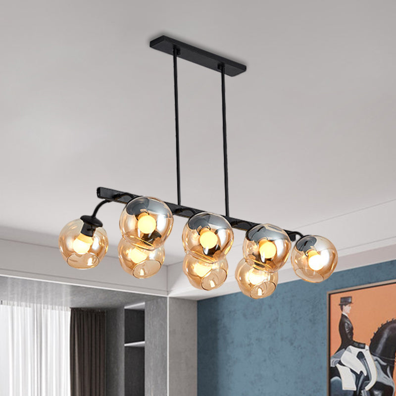 Black Finish Orb Shade Island Lighting 6/8 Lights Modern Glass Linear Pendant for Kitchen Dining Room Clearhalo 'Ceiling Lights' 'Glass shade' 'Glass' 'Island Lights' Lighting' 1885913
