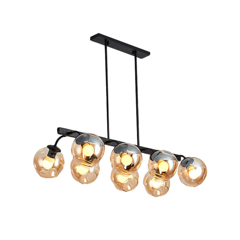 Black Finish Orb Shade Island Lighting 6/8 Lights Modern Glass Linear Pendant for Kitchen Dining Room Clearhalo 'Ceiling Lights' 'Glass shade' 'Glass' 'Island Lights' Lighting' 1885914