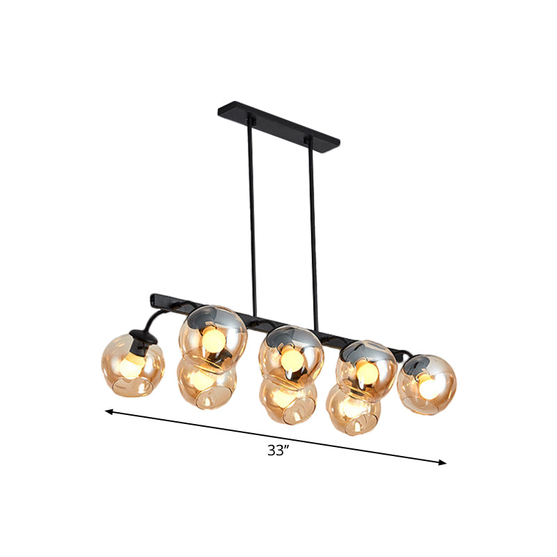 Black Finish Orb Shade Island Lighting 6/8 Lights Modern Glass Linear Pendant for Kitchen Dining Room Clearhalo 'Ceiling Lights' 'Glass shade' 'Glass' 'Island Lights' Lighting' 1885915