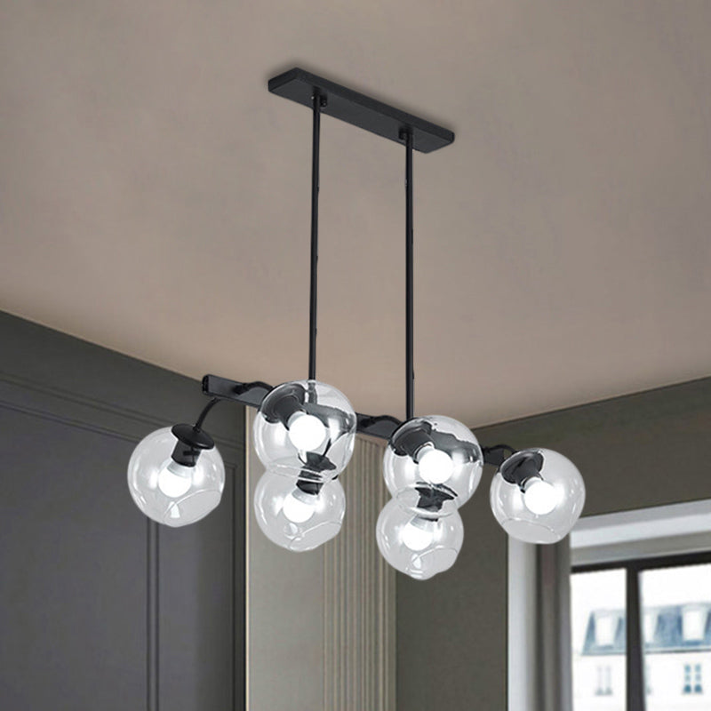 Black Finish Orb Shade Island Lighting 6/8 Lights Modern Glass Linear Pendant for Kitchen Dining Room 6 Clear Clearhalo 'Ceiling Lights' 'Glass shade' 'Glass' 'Island Lights' Lighting' 1885916