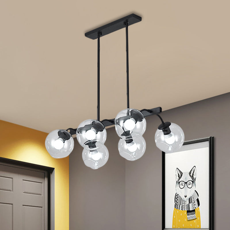 Black Finish Orb Shade Island Lighting 6/8 Lights Modern Glass Linear Pendant for Kitchen Dining Room Clearhalo 'Ceiling Lights' 'Glass shade' 'Glass' 'Island Lights' Lighting' 1885917