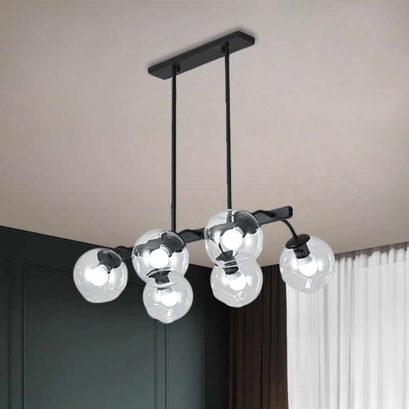 Black Finish Orb Shade Island Lighting 6/8 Lights Modern Glass Linear Pendant for Kitchen Dining Room Clearhalo 'Ceiling Lights' 'Glass shade' 'Glass' 'Island Lights' Lighting' 1885918