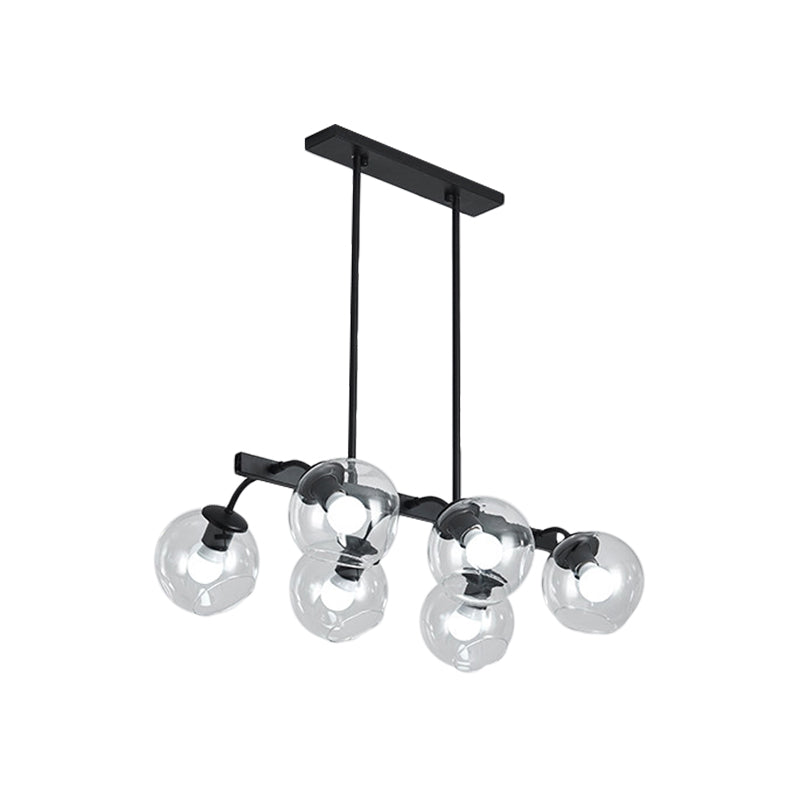 Black Finish Orb Shade Island Lighting 6/8 Lights Modern Glass Linear Pendant for Kitchen Dining Room Clearhalo 'Ceiling Lights' 'Glass shade' 'Glass' 'Island Lights' Lighting' 1885919