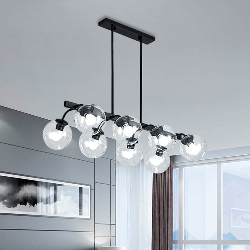 Black Finish Orb Shade Island Lighting 6/8 Lights Modern Glass Linear Pendant for Kitchen Dining Room 8 Clear Clearhalo 'Ceiling Lights' 'Glass shade' 'Glass' 'Island Lights' Lighting' 1885921