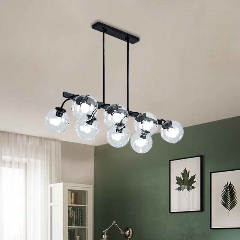 Black Finish Orb Shade Island Lighting 6/8 Lights Modern Glass Linear Pendant for Kitchen Dining Room Clearhalo 'Ceiling Lights' 'Glass shade' 'Glass' 'Island Lights' Lighting' 1885922