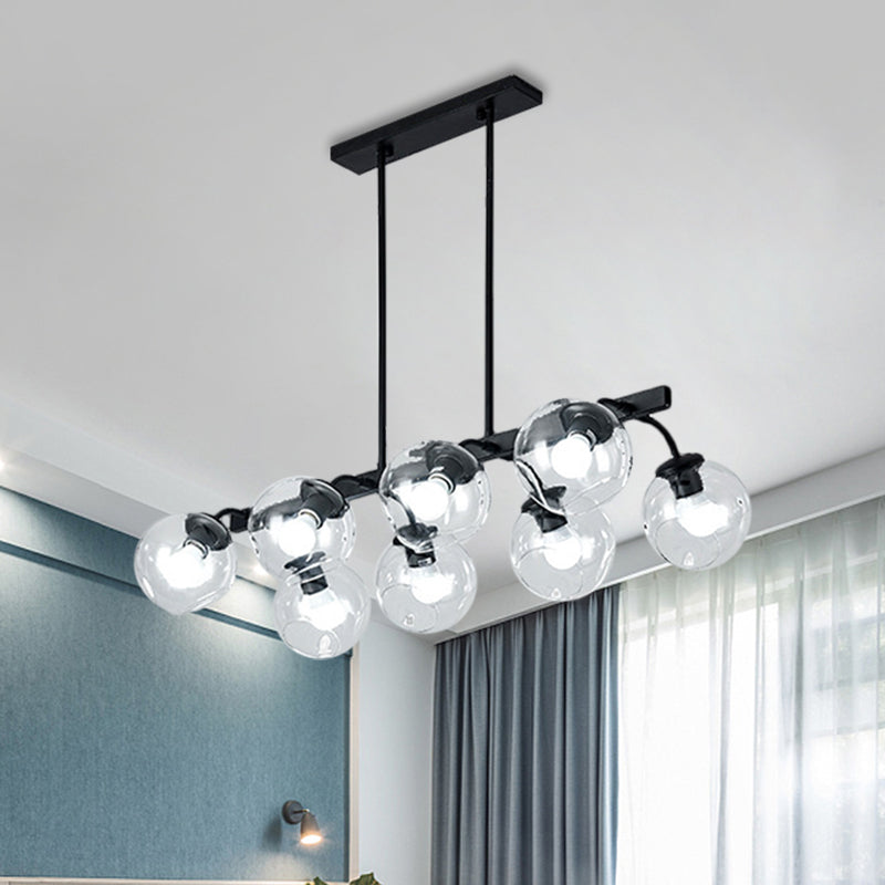 Black Finish Orb Shade Island Lighting 6/8 Lights Modern Glass Linear Pendant for Kitchen Dining Room Clearhalo 'Ceiling Lights' 'Glass shade' 'Glass' 'Island Lights' Lighting' 1885923