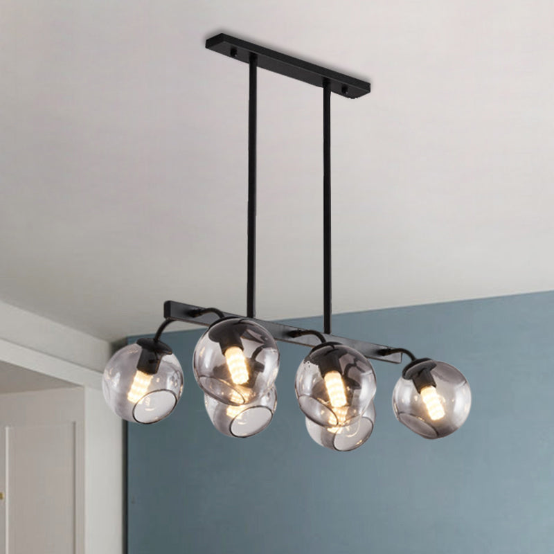 Black Finish Orb Shade Island Lighting 6/8 Lights Modern Glass Linear Pendant for Kitchen Dining Room 6 Smoke Gray Clearhalo 'Ceiling Lights' 'Glass shade' 'Glass' 'Island Lights' Lighting' 1885926