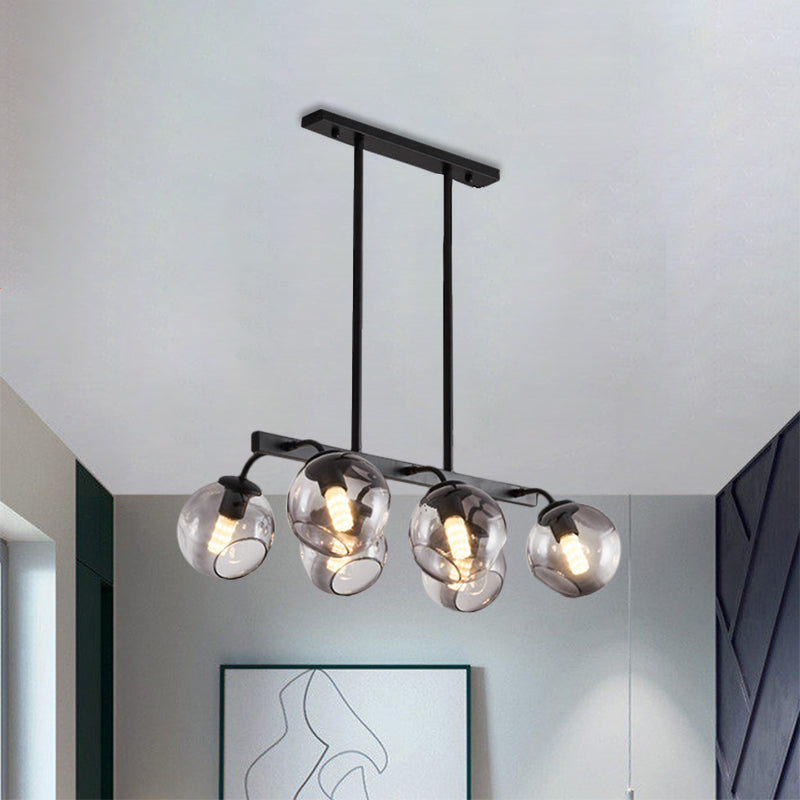 Black Finish Orb Shade Island Lighting 6/8 Lights Modern Glass Linear Pendant for Kitchen Dining Room Clearhalo 'Ceiling Lights' 'Glass shade' 'Glass' 'Island Lights' Lighting' 1885927