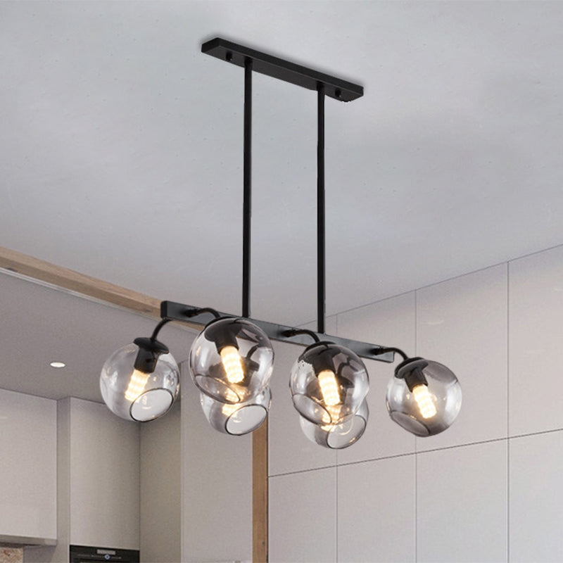 Black Finish Orb Shade Island Lighting 6/8 Lights Modern Glass Linear Pendant for Kitchen Dining Room Clearhalo 'Ceiling Lights' 'Glass shade' 'Glass' 'Island Lights' Lighting' 1885928