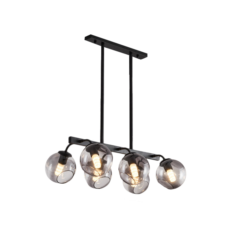 Black Finish Orb Shade Island Lighting 6/8 Lights Modern Glass Linear Pendant for Kitchen Dining Room Clearhalo 'Ceiling Lights' 'Glass shade' 'Glass' 'Island Lights' Lighting' 1885929