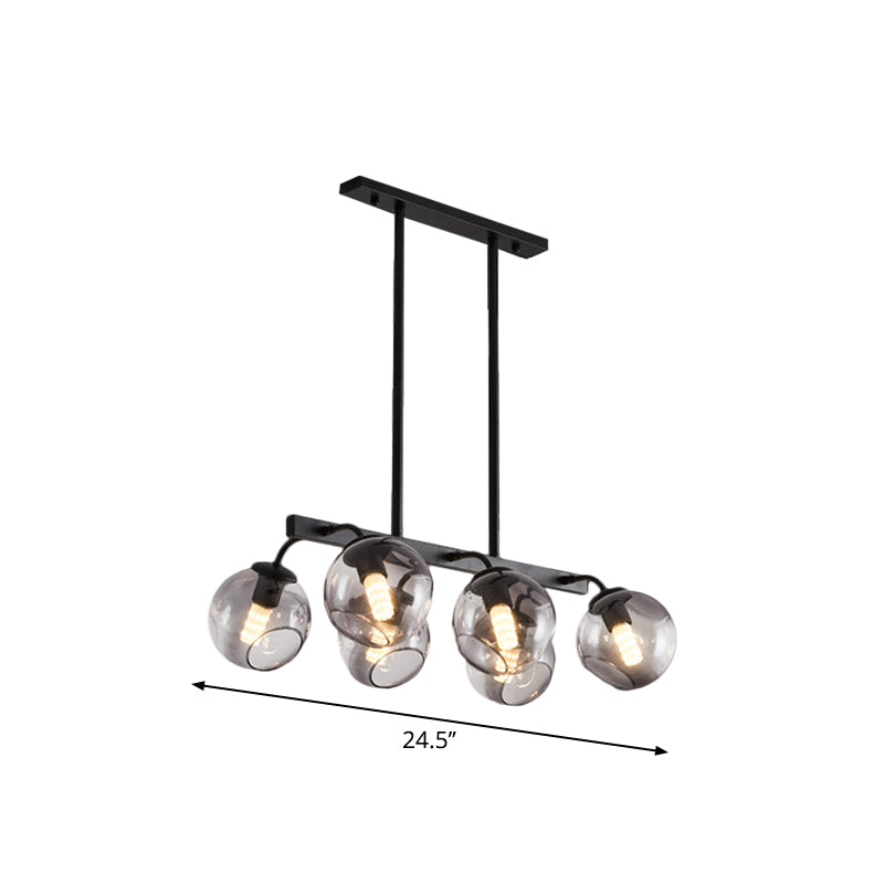 Black Finish Orb Shade Island Lighting 6/8 Lights Modern Glass Linear Pendant for Kitchen Dining Room Clearhalo 'Ceiling Lights' 'Glass shade' 'Glass' 'Island Lights' Lighting' 1885930