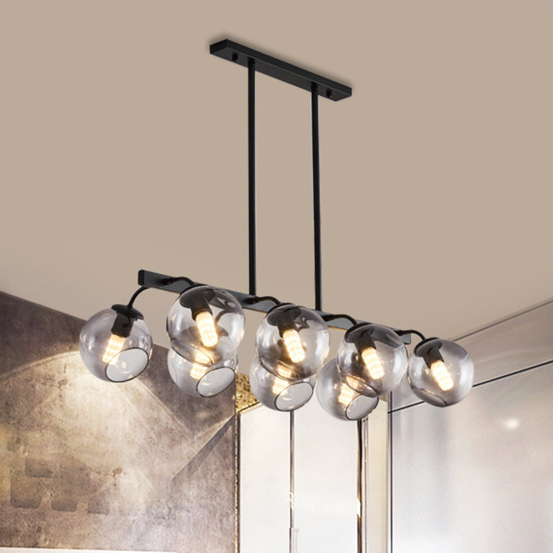 Black Finish Orb Shade Island Lighting 6/8 Lights Modern Glass Linear Pendant for Kitchen Dining Room Clearhalo 'Ceiling Lights' 'Glass shade' 'Glass' 'Island Lights' Lighting' 1885932