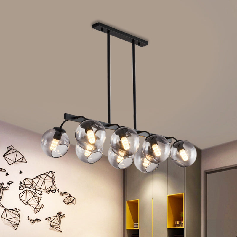 Black Finish Orb Shade Island Lighting 6/8 Lights Modern Glass Linear Pendant for Kitchen Dining Room Clearhalo 'Ceiling Lights' 'Glass shade' 'Glass' 'Island Lights' Lighting' 1885933