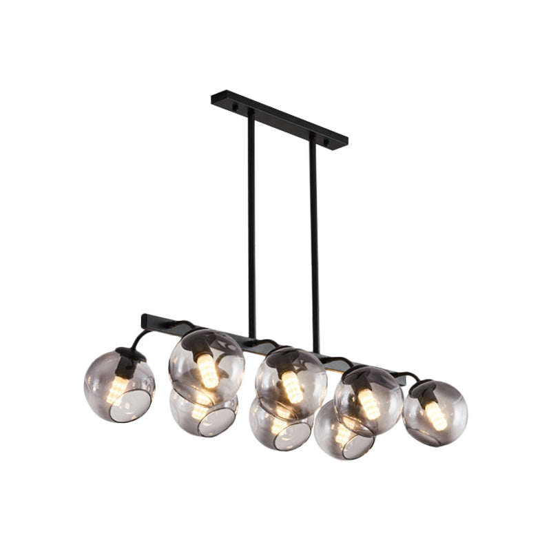 Black Finish Orb Shade Island Lighting 6/8 Lights Modern Glass Linear Pendant for Kitchen Dining Room Clearhalo 'Ceiling Lights' 'Glass shade' 'Glass' 'Island Lights' Lighting' 1885934