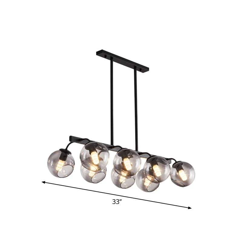 Black Finish Orb Shade Island Lighting 6/8 Lights Modern Glass Linear Pendant for Kitchen Dining Room Clearhalo 'Ceiling Lights' 'Glass shade' 'Glass' 'Island Lights' Lighting' 1885935