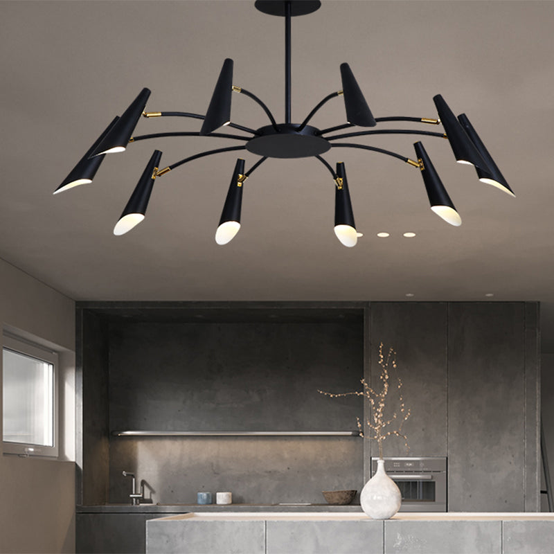 10-Head Horn Ceiling Lamp Contemporary Metallic Chandelier Light in Black/White Black Clearhalo 'Ceiling Lights' 'Chandeliers' 'Modern Chandeliers' 'Modern' Lighting' 1885936